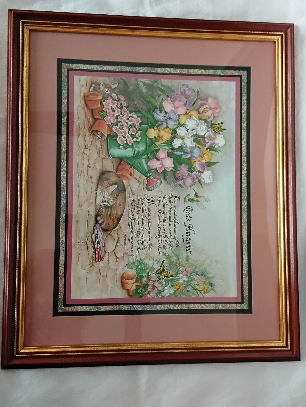 Vtg Home Interior Gail Brown "God's Handprint" Framed Wall Art Print